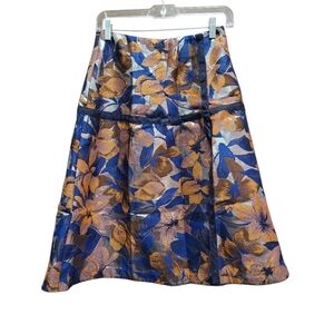 Kaelen Metallic Skirt Floral Pattern Blue Silver Gold Chocolate - S